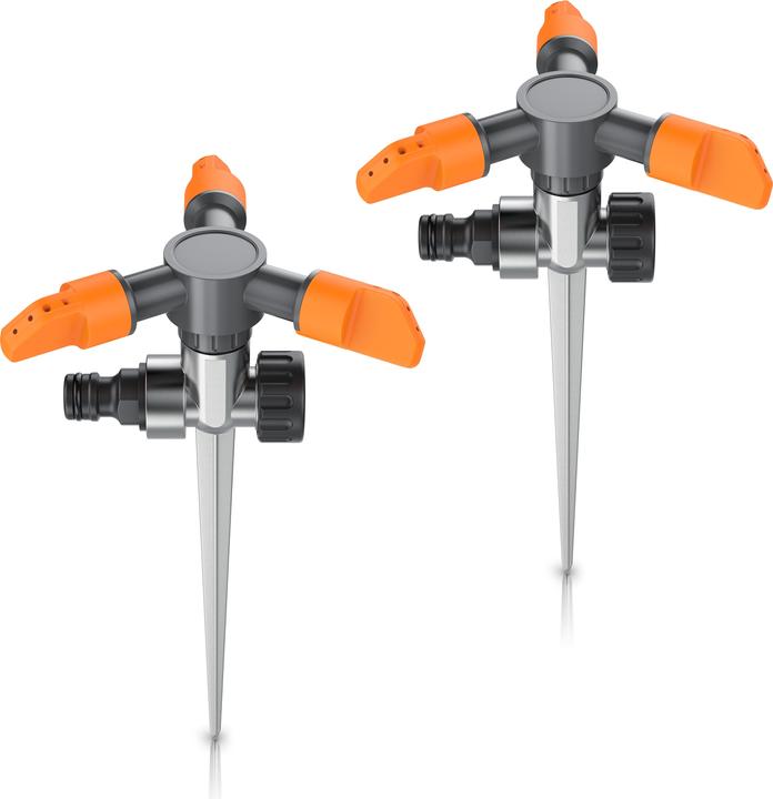 Brandson 2x arroseur circulaire, arroseur triple, 360° jusqu'à 150m², portée de 7m, pique robuste (Arroseur circulaire)