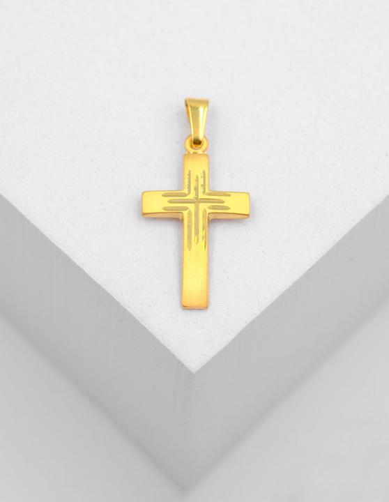 Produktbild Muau Pendant cross yellow gold 750, 25x12mm (Satiniert mit Kreuz-Fantasieschliff)