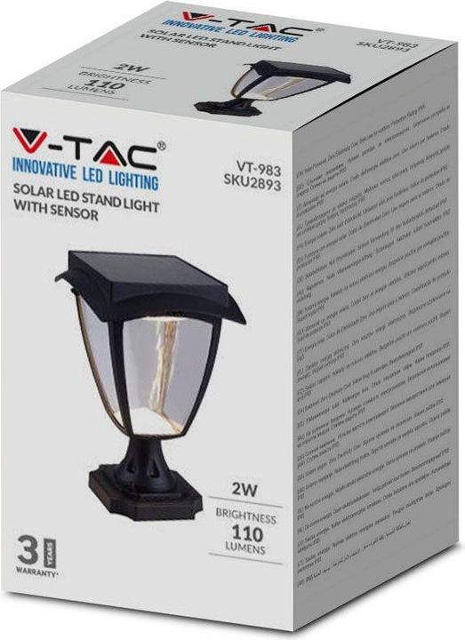 Produktbild V-TAC VT983 2W LED Solar Standleuchte Schwarzer Körper 3000K6000K IP44 (110 lm, IP65)