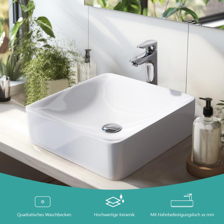 Immagine prodotto Emke Lavabo da appoggio Lavabo piccolo Lavabo rettangolare Lavabo a mano, Lavabo rettangolare (395 mm, 595 mm)