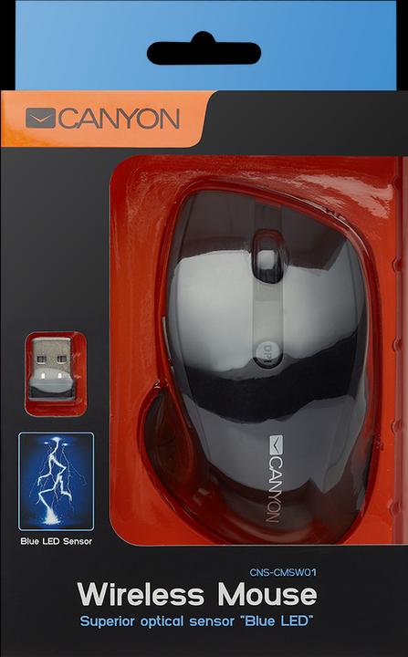 Produktbild Canyon Wireless mouse MW-01, blue LED sensor, 6 buttons, 2.4GHz, Black (Kabellos)
