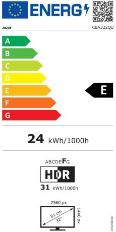 Label énergétique Acer Dis 32 CB322QUEsmiiprx IPS 60Hz (2560 x 1440 pixels, 31.50")
