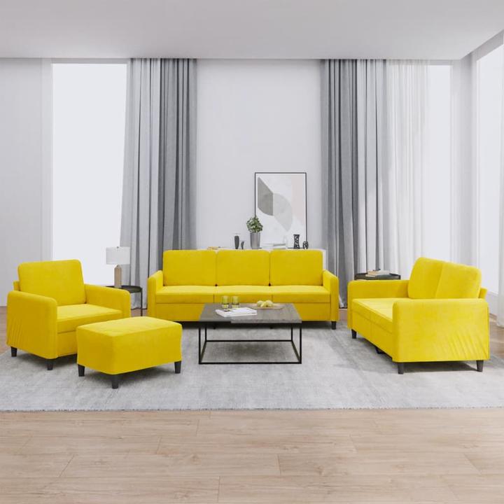 Actual product image VidaXL Sofa set armchair sofa couch living room design sofa 4-piece yellow velvet