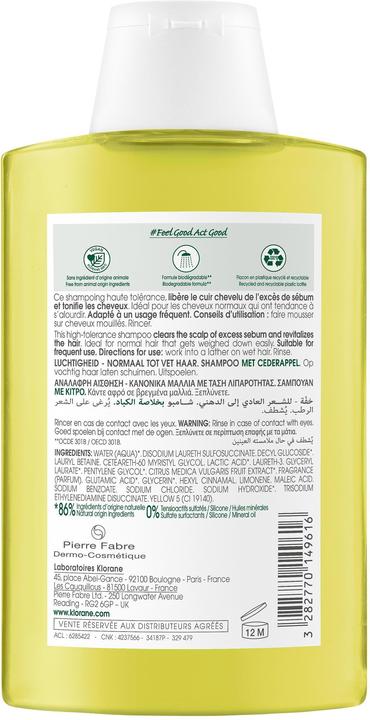 Actual product image Klorane Zedrat revitalising shampoo (200 ml, Liquid shampoo)