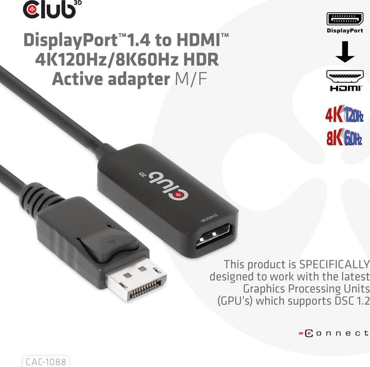 Actual product image Club 3D DisplayPort to (HDMI, 4.90 cm)