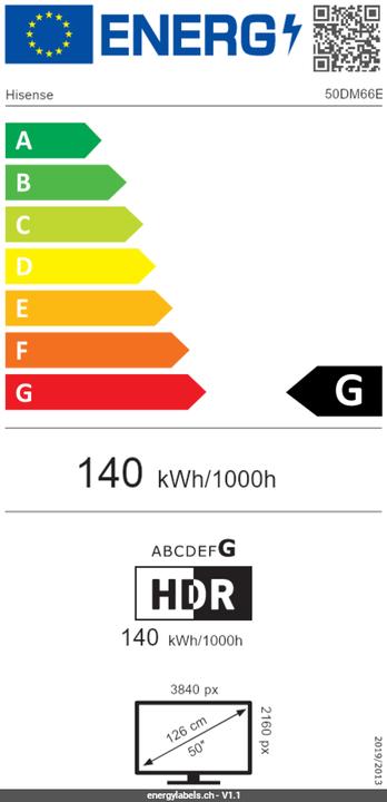 Label énergétique Hisense Signage Display 50DM66E 50", 24/7, UHD, 500cd/m², 25% Haze (3840 x 2160 pixels, 50")