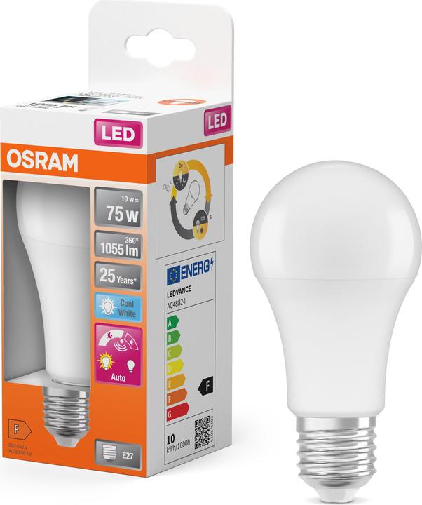 Actual product image Osram LED DAYLIGHT SENSOR CLASSIC A 10W 840 Frosted E27 (E27, 10 W, 1055 lm, 4 x, A)