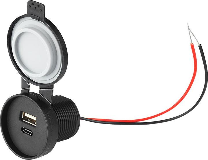 Lasmex Versenktes Auto-/Motorrad-/Boots-Ladegerät: USB-A + USB-C 5V/3,1Amax., Eingang: 12V/24V IP67