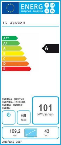 Energy Label LG 43UV761H HOTEL TV 43IN (43", LED, 4K)