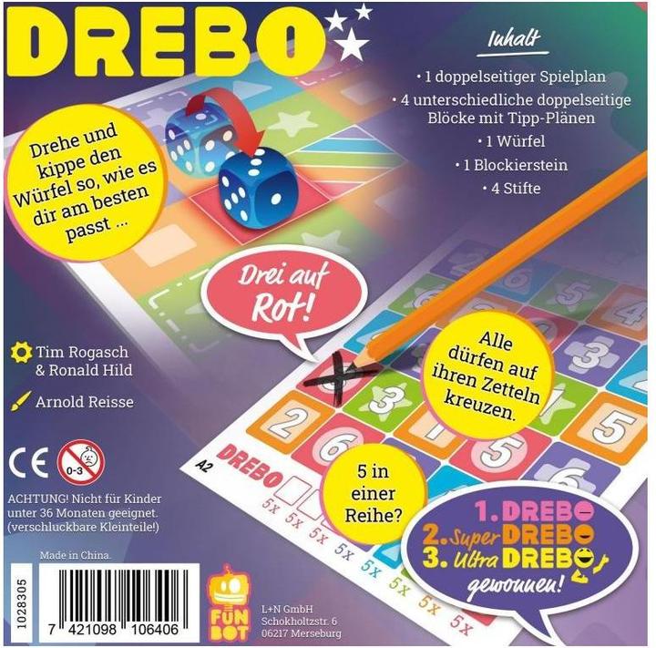 Image du produit Funbot FUND0005 - Drebo, jeu de dés, pour 2-4 joueurs, à partir de 7 ans (édition allemande) (Allemand)