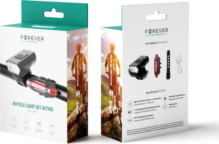 Actual product image Forever BLG-200 Bicycle and Scooter Active Light Kit with Built-in Battery Universal Frame Holder (400 lm, 15 lm)