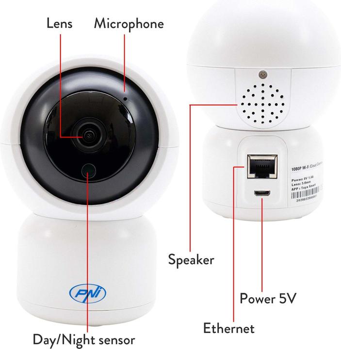 Image du produit PNI Caméra de surveillance IP390T 1080P avec PTZ WiFi H264 (1280 x 1080 pixels)