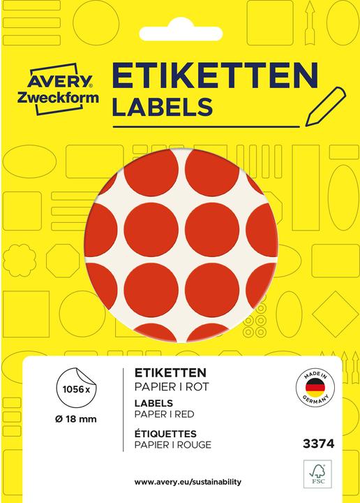 Actual product image Avery Zweckform Markierungspunkte, Durchmesser 18 mm, rot Inhalt: 1056 labels