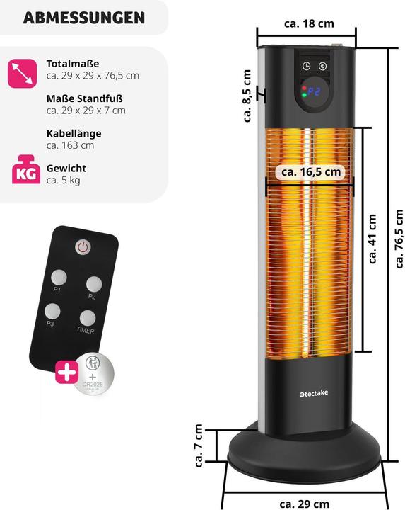 Image du produit tectake Chauffage infrarouge Solaris Terra 1500W avec minuterie (1500 W)