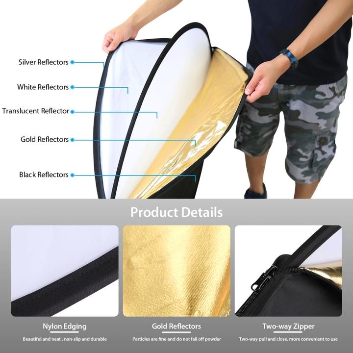 Immagine prodotto Puluz Riflettore pieghevole sistema 5 in 1 (Riflettore pieghevole, 110 cm)
