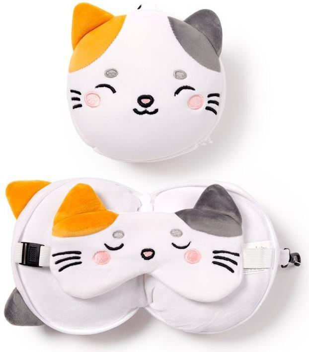 Produktbild Puckator Relaxeazzz Plüsch Adoramals Lola Katze rundes Reisekissen & Augenmaske (Kopf- & Nackenkissen)