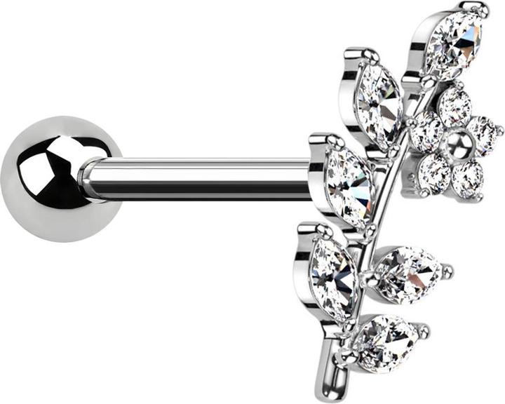 Produktbild Star Piercing Micro Barbell silber mit Kugel Rebe mit Blume Kristalle silber (Chirurgenstahl 316L, Messing)