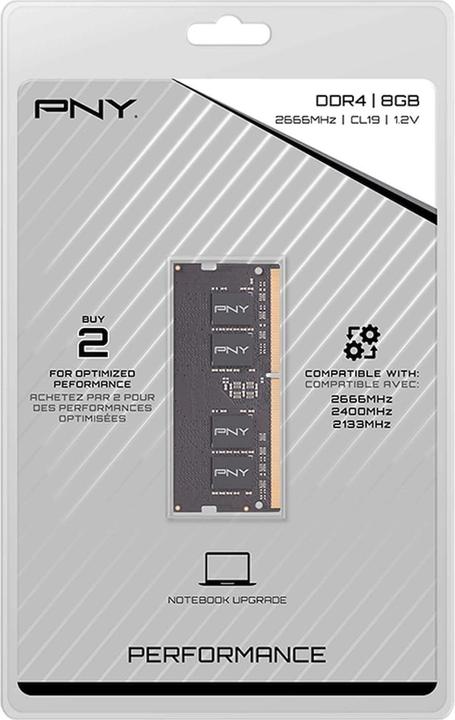 Actual product image PNY SO DDR4 PC 2666 CL19 non ECC (1 x 8GB, 2666 MHz, DDR4-RAM, SO-DIMM)