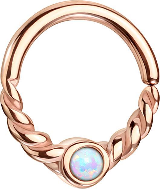 Produktbild Star Piercing Micro Piercing Ring rosegold halb geflochten mit Opal weiss (Chirurgenstahl 316L, ohne Messing)