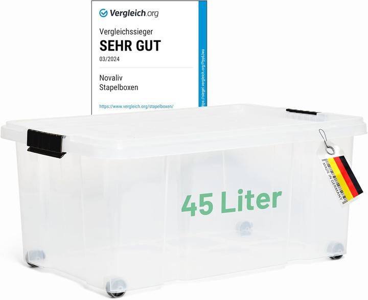 Produktbild Novaliv Aufbewahrungsbox mit Deckel Gross 45L transparente Nestbar stapelbare Plastikbox mit Clipvers (45 l)