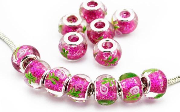 Produktbild Hermex Glas Bead versilbert 925 - Silbrig Pink (Glas, Metalllegierung)