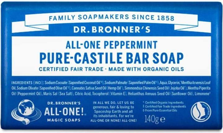 Energie-Label Dr. Bronner's Dr Bronner's Peppermint Pure-Castile Bar Soap with Organic Oils and Fairtrade Ingredients 140g Bar P (Hartseife)