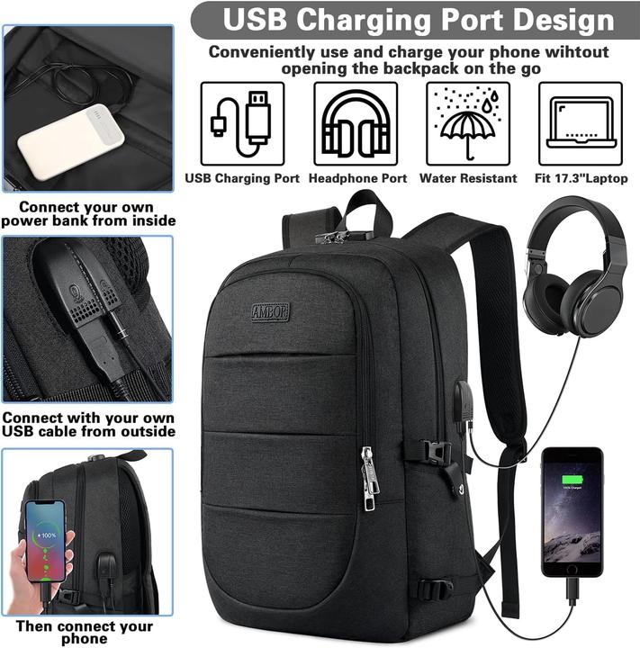 Produktbild Ambor Laptop Rucksack Herren, 17,3 Zoll mit USB