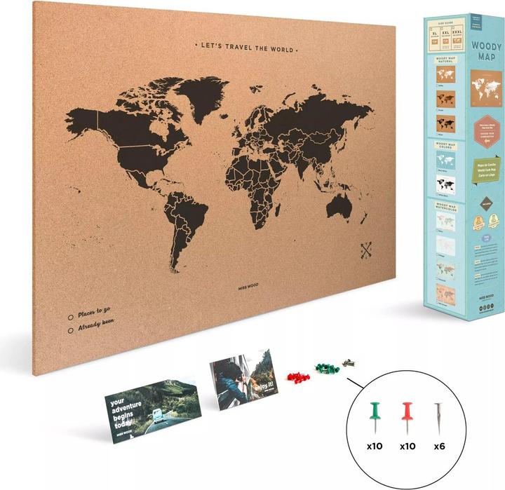 Image du produit Miss wood Woody Map XL (Tableau d'affichage, Planisphère, 90 x 60 cm)