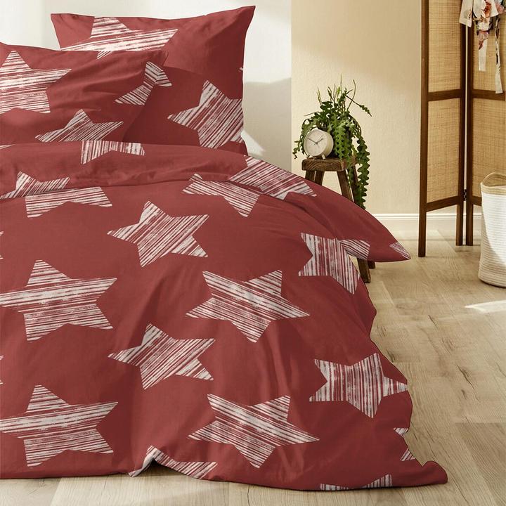 Produktbild Enrico Coss Feinbiber Bettwäsche Sterne rot (Bettwäsche Set, 135x200 cm + 80x80 cm)