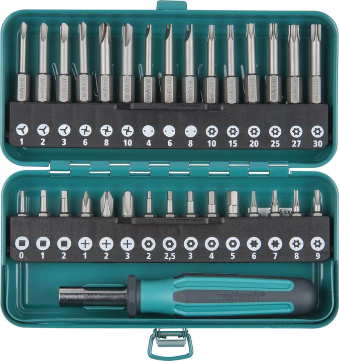 Produktbild wolfcraft wolfcraft 1 Kombi-Sicherheitsbit-Box Solid 31-tlg. (Kreuz Phillips PH M1, Kreuz Phillips PH M2, Innensechsrund TX M6, Innensechsrund TX M7, Kreuz Phillips PH M3, Innensechskant mit Loch M2, Innensechskant mit Loch M2.5, Innensechskant mit Loch M3, Innensechskant mit Loch M4, Innensechskant mit Loch M5, Innensechsrund TX mit Loch M8)