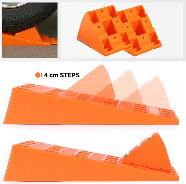 Actual product image Wiltec Caravan Levelling Ramps Set 2 Pieces Integrated Chocks Motorhome Leveller