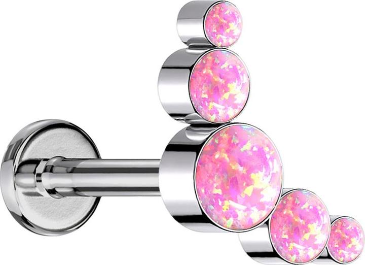 Star Piercing Micro Labret Innengewinde silber fünf Opale pink (ohne Messing, Titan G23)