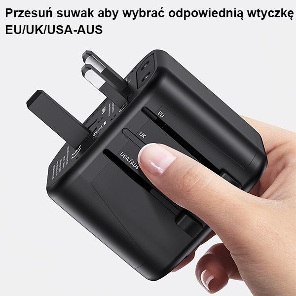 Produktbild Usams Ład. siec. 2xUSB T55 12W adapter 4w1 US/AU/EU/UK czarny/black CC173TC01 (US-CC173) Univesal Tr