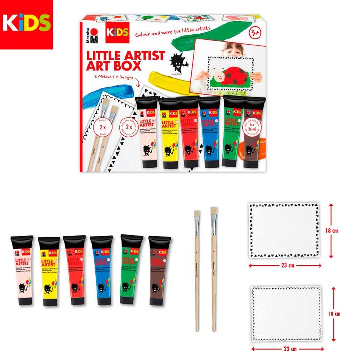 Actual product image Marabu Little Artist Art Box KiDS (Green, Brown, Beige, Red, Yellow, Blue, 36 ml)