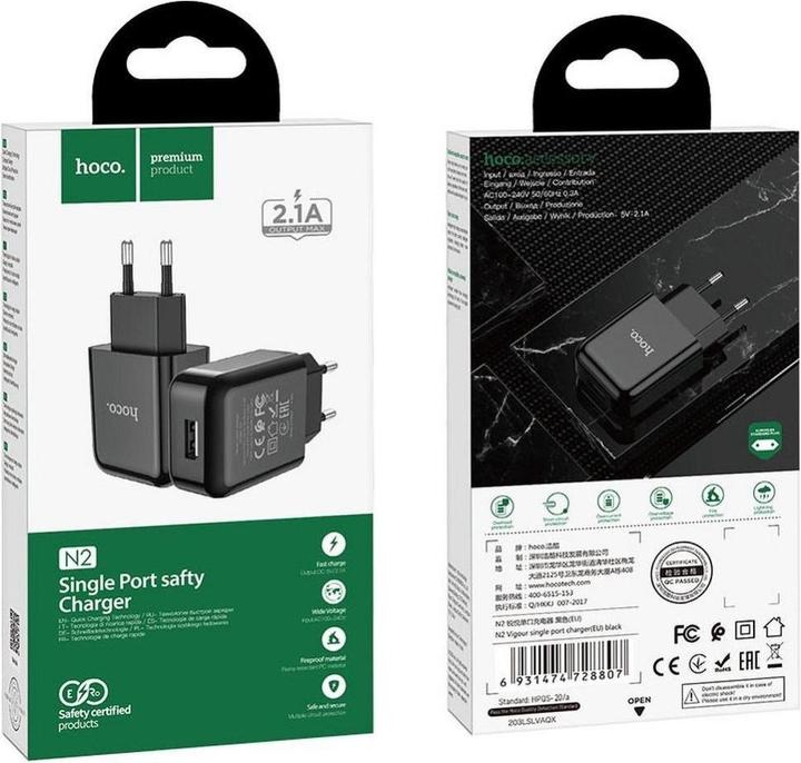 Produktbild Hoco Adapter travel charger USB A 2.1A N2 black