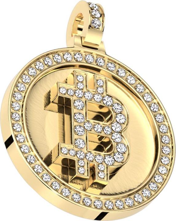 Produktbild Star Piercing Anhänger vergoldet Bitcoin mit Kristallen (Chirurgenstahl 316L)