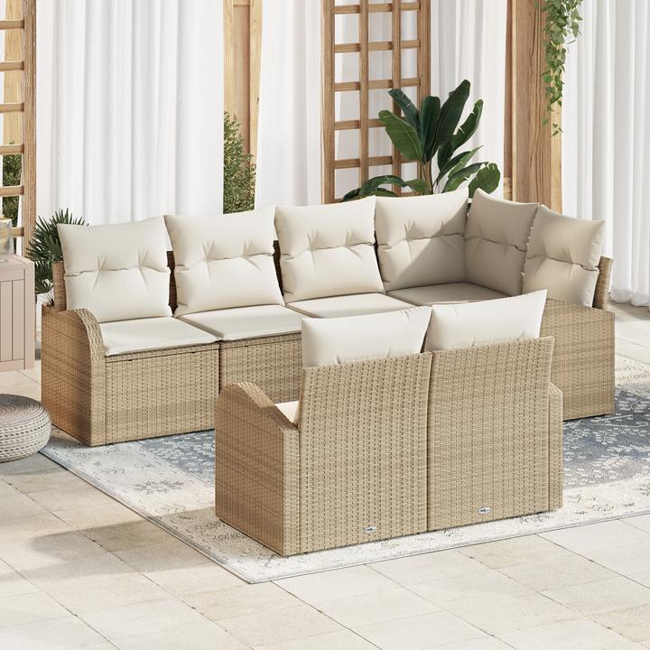 Actual product image VidaXL 7-piece garden sofa set with cushions Beige poly rattan