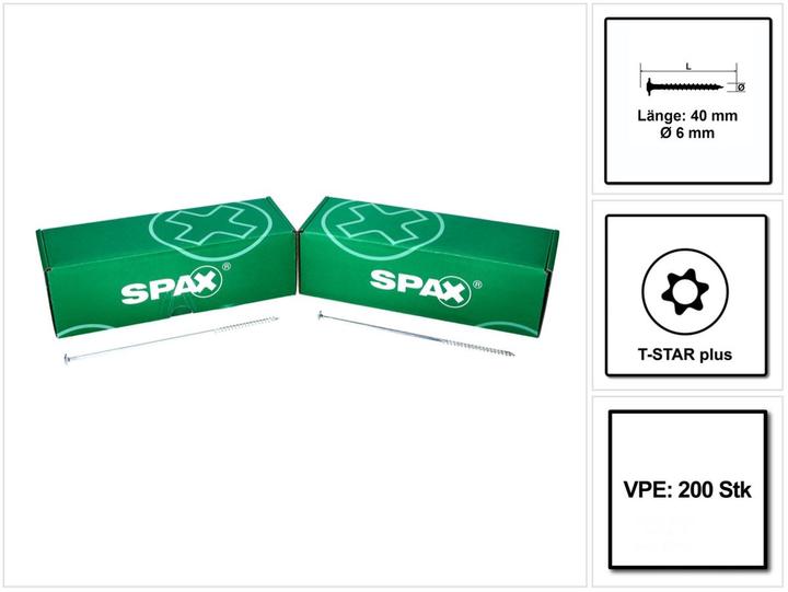 Produktbild Spax HI.FORCE Tellerkopf Schraube 6,0 x 40 mm 200 Stk. ( 0251010600405 ) Torx T-Star Plus T30 (200 Schrauben pro Stück)