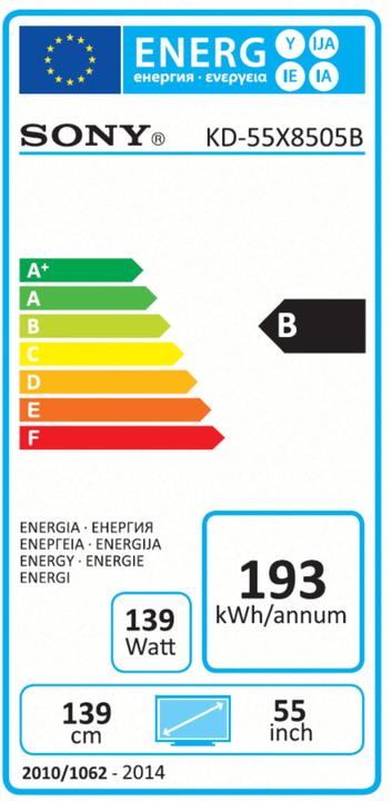 Energie-Label Sony Kd-55x8505b, 55" LED Triluminos, 4k, 200hz, Dvb-T2/C/S2, Wifi, 3d (55", LCD, 4K)