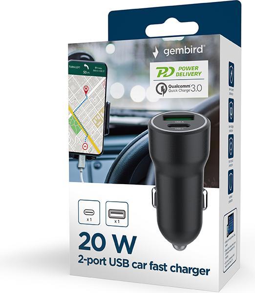 Produktbild Gembird MOBILE CHARGER CAR USB 2PORT/TA-UC-A2PDQC20-CAR-01