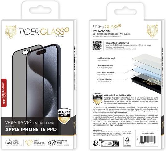 Image du produit Tiger Film de verre recyclé, Privacy (1 pièce(s), Apple iPhone 15 Pro)