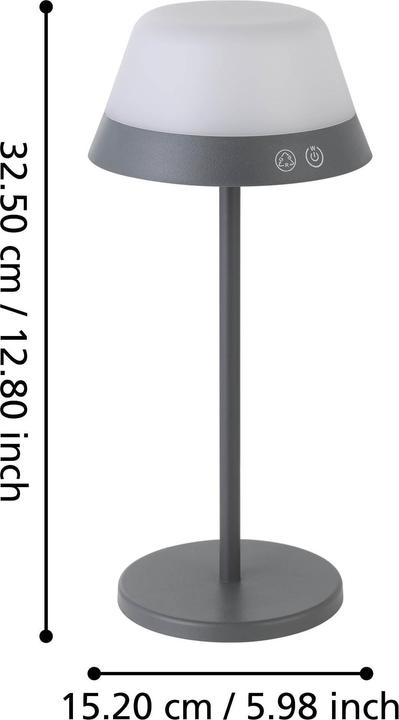 Image du produit EGLO Luminaires Lampe de table à accu MEGGIANO 1.5W, 32 cm, Gris, intensité lumineuse variable (170 lm)