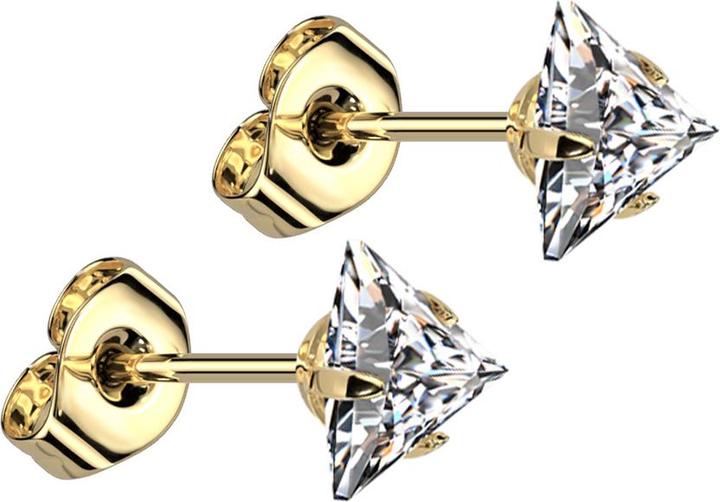 Produktbild Star Piercing Ohrstecker vergoldet mit dreiecks Kristall silber (Chirurgenstahl 316L)