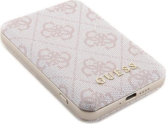 Actual product image Guess Powerbank indukcyjny 15W GUPB5FP4EMGP 5000mAh różowy/pink 4G Leather Metal Logo MagSafe (5000 mAh, 15 W)