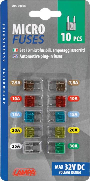 Image du produit Lampa Lot de 10 micro-fusibles à lamelles assortis 12/32V