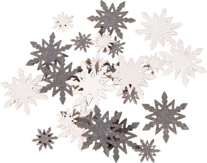 Produktbild VBS Streuteile Schneeflocke "Snaedis", Ø 2 und 4 cm, 24 Stück, Weiss/Silber
