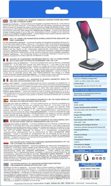 Image du produit prio Chargeur sans fil 15W 2 en 1 MAG (USB C) noir (15 W)