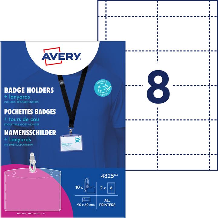 Produktbild Avery Zweckform Namensschild-Tasche, 90 x 60 mm, mit Lanyard transparent, aus PVC-freiem Material, mit 3-f