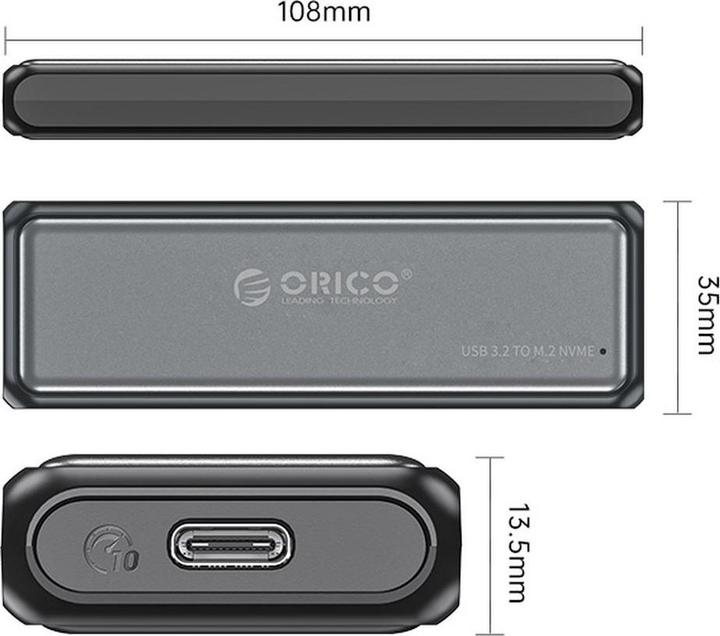 Productafbeelding Orico Other Computer Accessory DDM2-C3 M.2 NVME USB-C 3.2 10Gb/s Disk Drive - Gray (M.2 2230)