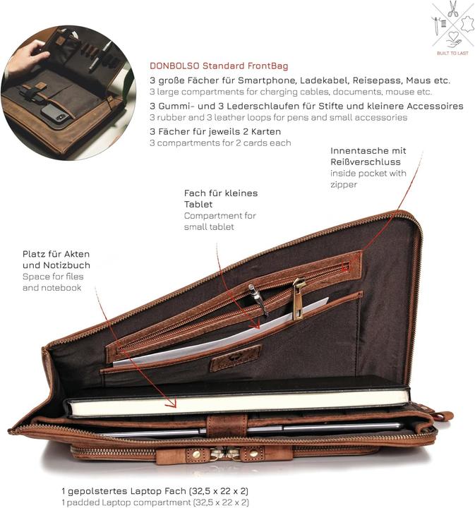 Immagine prodotto Donbolso Leren Notebooktas Londen 15.6 pollici, Mannen/Vrouwen, Bruin (15")